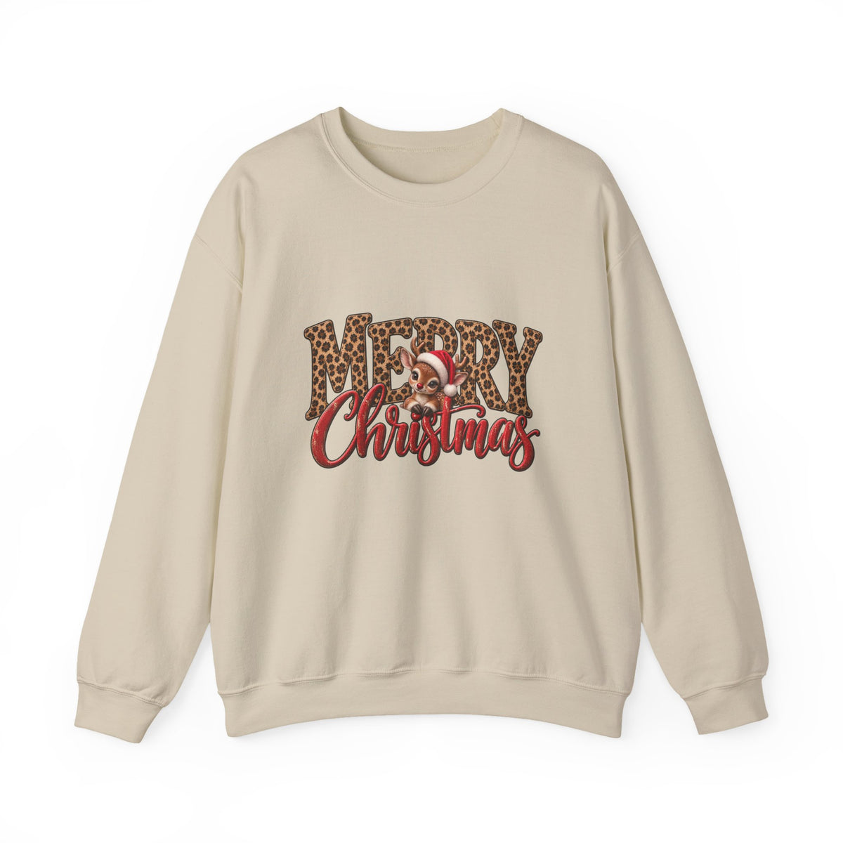 Merry Christmas Leopard Print Sweatshirt | Red Script Holiday Sweater | Trendy Christmas Crewneck | Animal Print Christmas Sweatshirt