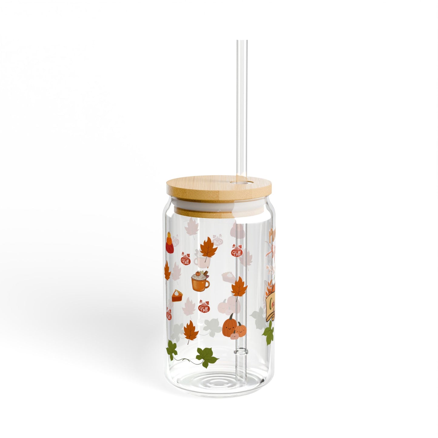 Cozy Season Pumpkin Spice 16oz Sipper Glass with Bamboo Lid and Straw