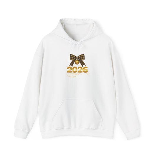 2026 New Year Hoodie — Gold Plaid Bow 2026 Sweatshirt