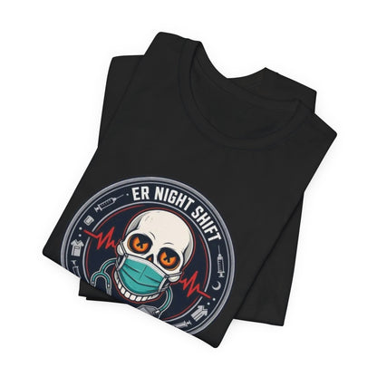 ER Night Shift Halloween T-Shirt – Saving Lives After Dark Skeleton Medical Crewneck – Emergency Room Healthcare Shirt