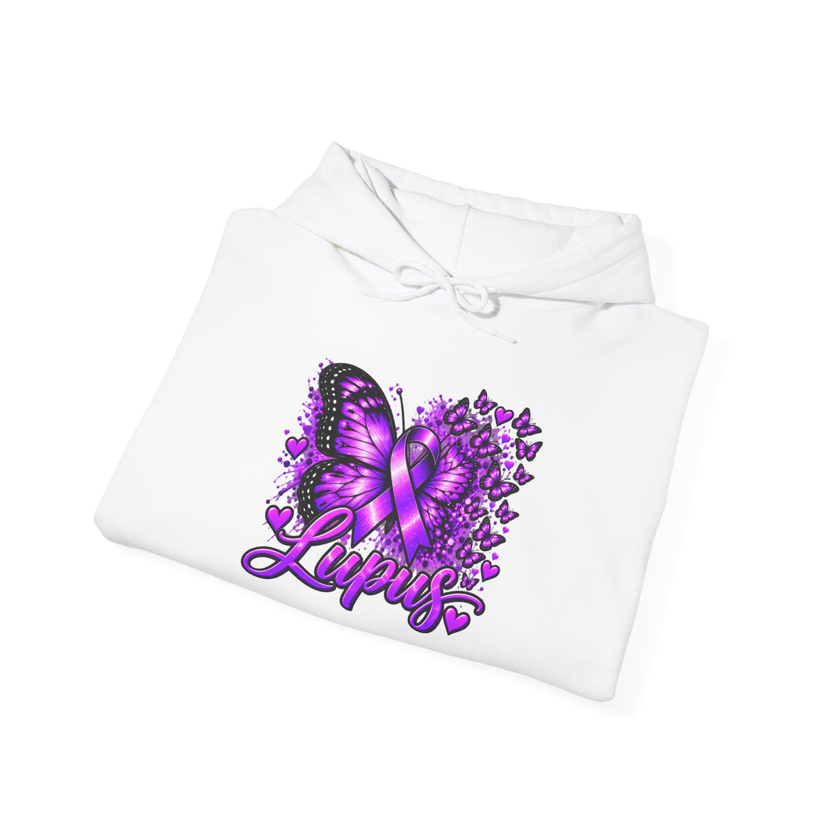 Purple Lupus Awareness Hoodie — Butterfly Ribbon Support Sweatshirt