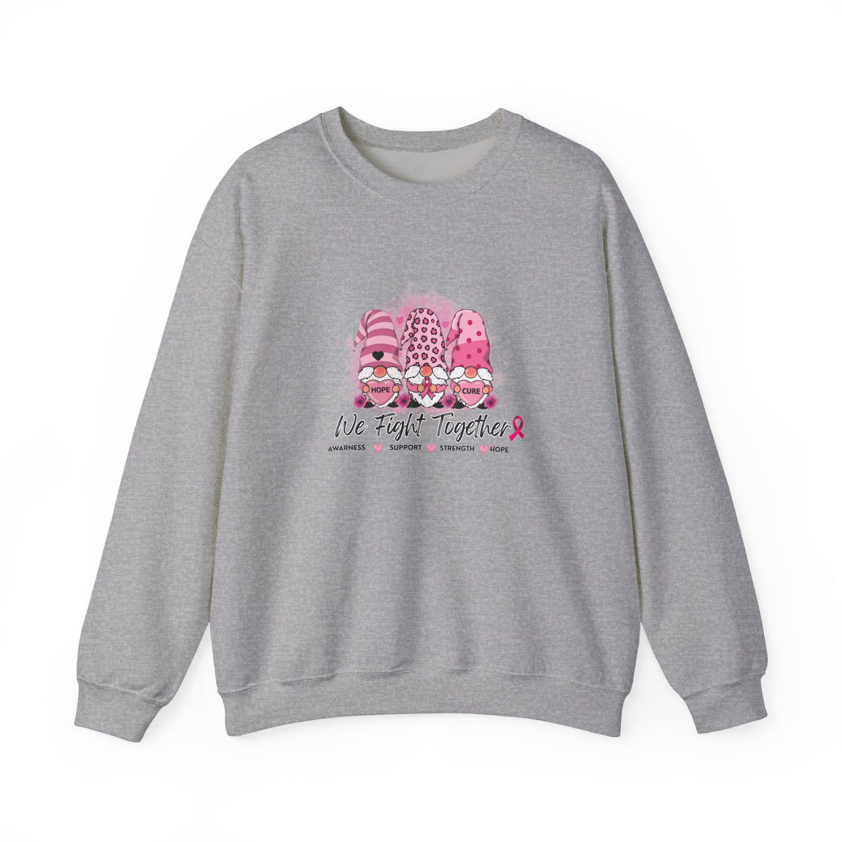 Breast Cancer Awareness Gnomes Crewneck Sweatshirt – 'We Fight Together' Pink Ribbon Design