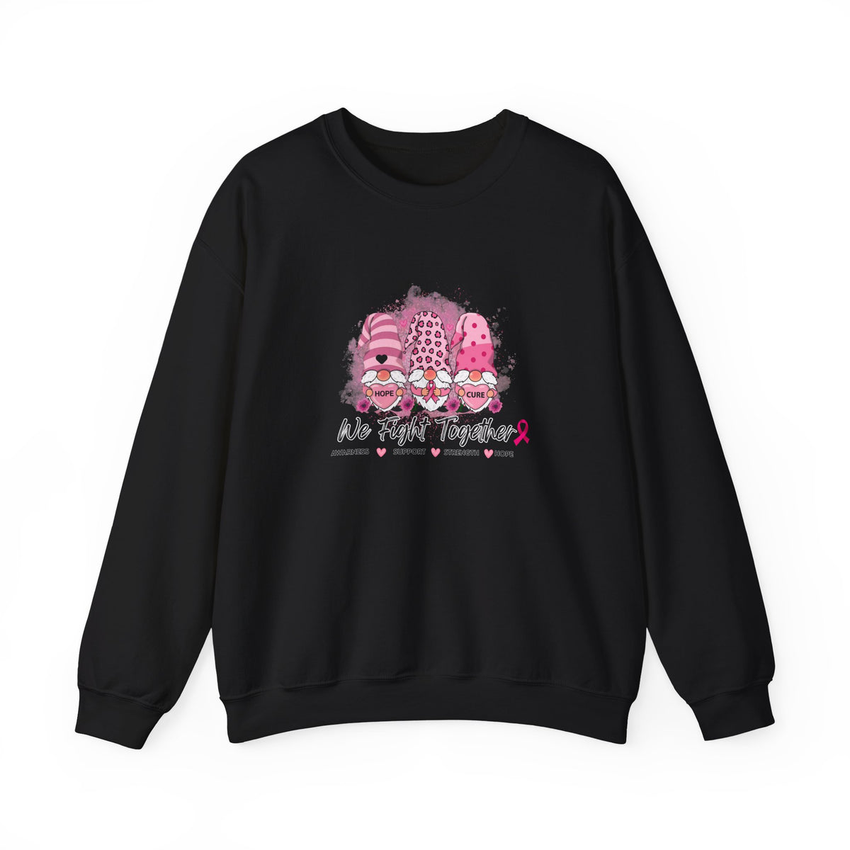 Breast Cancer Awareness Gnomes Crewneck Sweatshirt – 'We Fight Together' Pink Ribbon Design