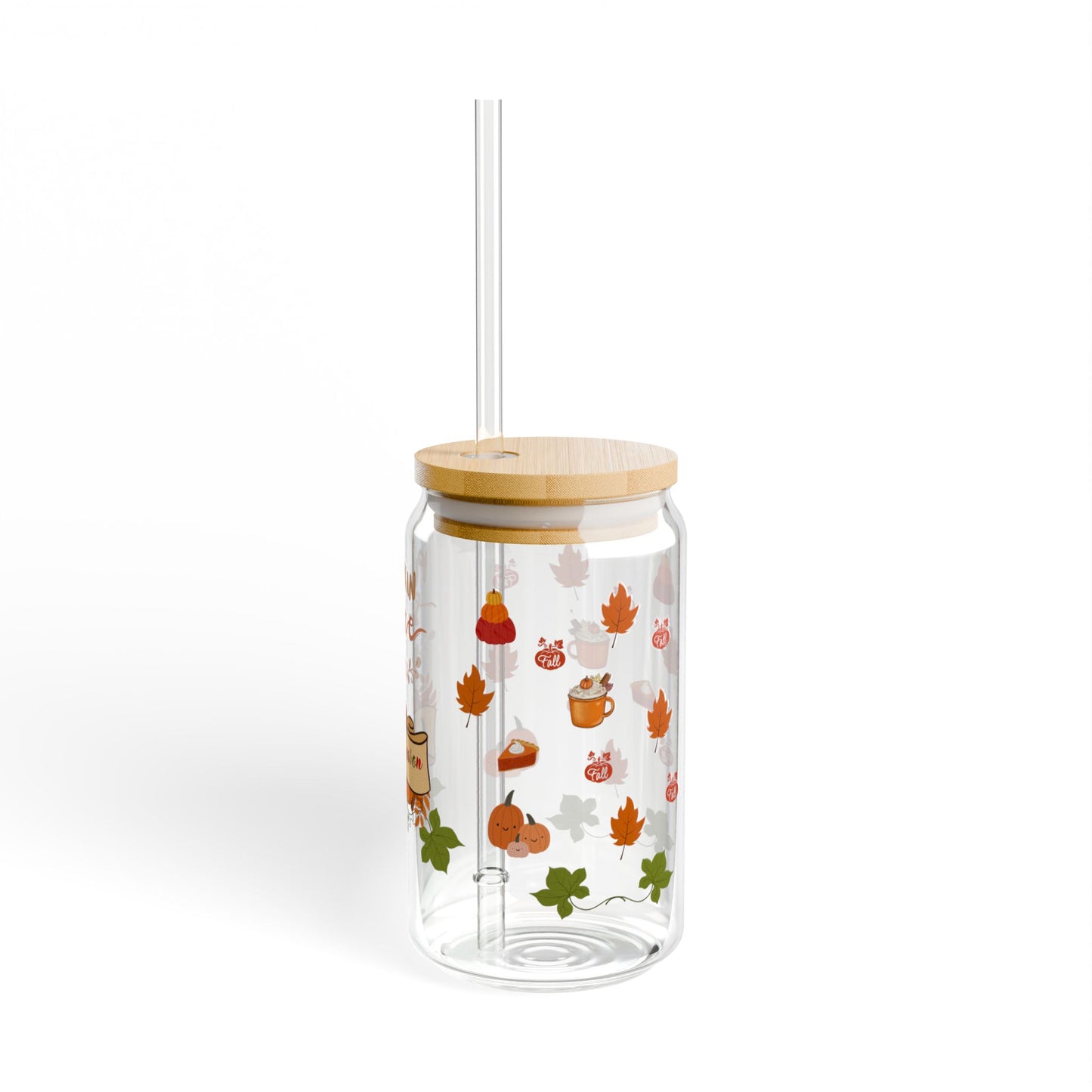 Cozy Season Pumpkin Spice 16oz Sipper Glass with Bamboo Lid and Straw