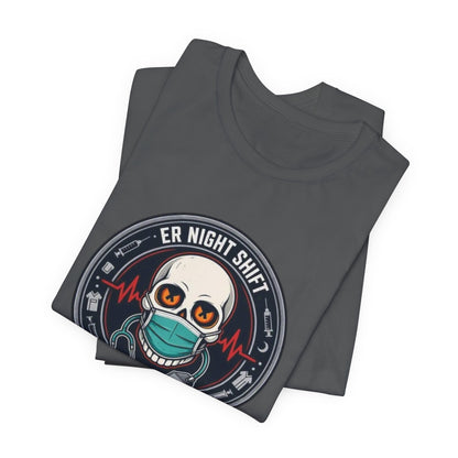 ER Night Shift Halloween T-Shirt – Saving Lives After Dark Skeleton Medical Crewneck – Emergency Room Healthcare Shirt