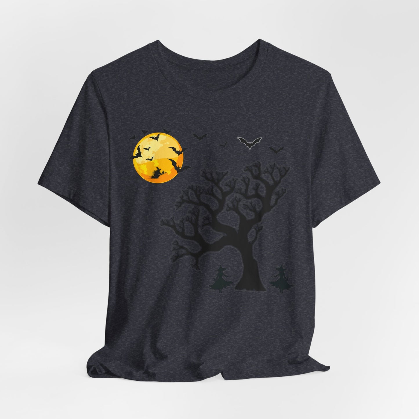 Halloween Spirit Unisex Tee - Cute Fall Graphic Tee, Autumn Clothing, Witch Shirt, Halloween Costume Top, Tree and Moon Shirt