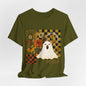 Retro Floral Ghost Halloween Shirt, Spooky Cute Fall Graphic Tee, Unisex Halloween T-Shirt