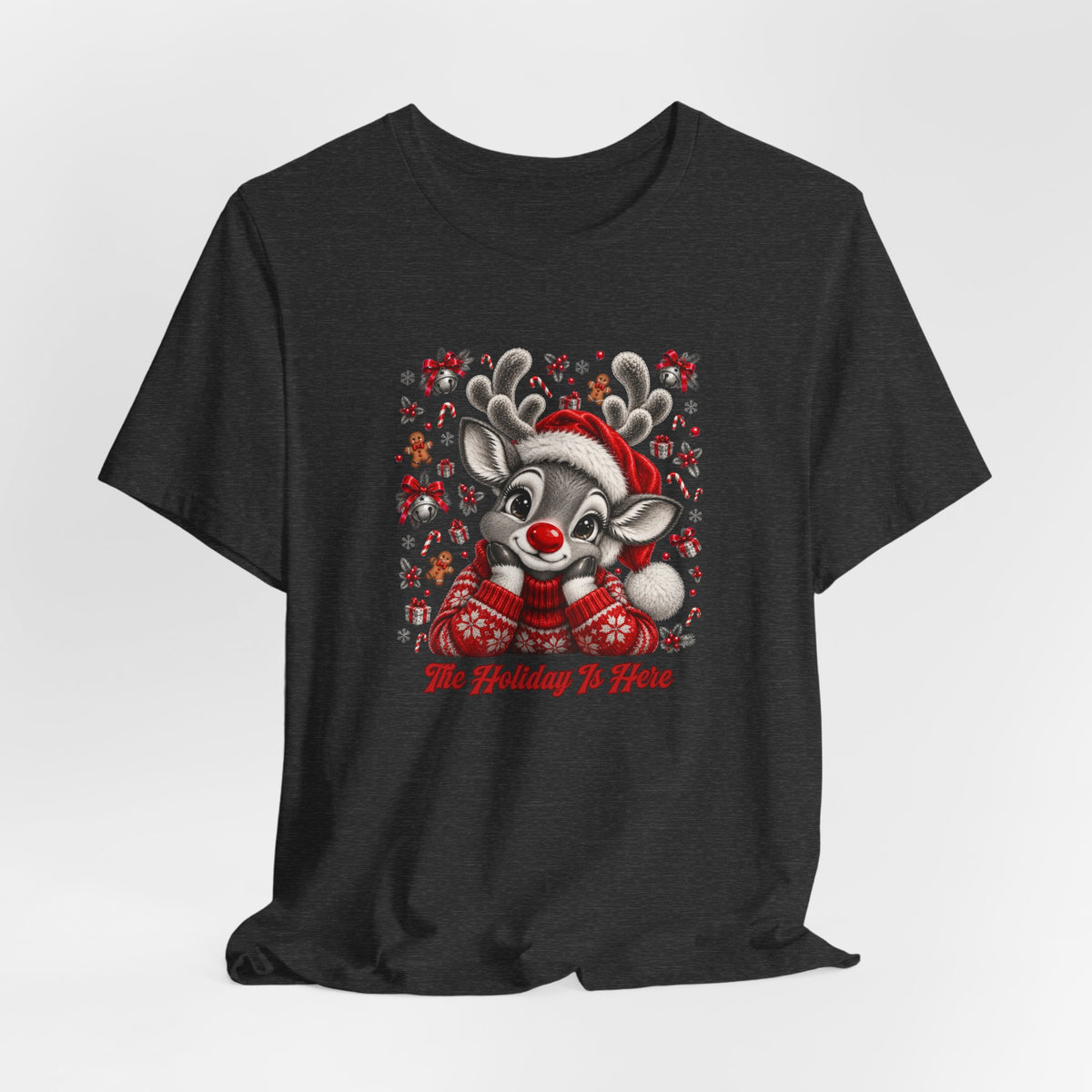 Merry Christmas Reindeer Tee – Minimalist Red Holiday Tee