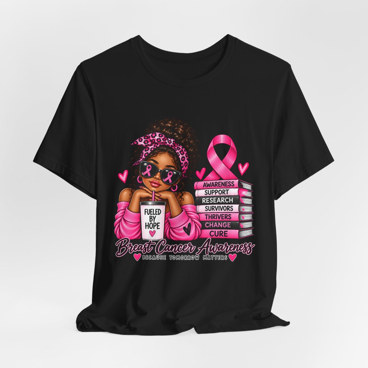 Fueled by Hope Breast Cancer Awareness Shirt | Pink Ribbon Tee - Brown Woman