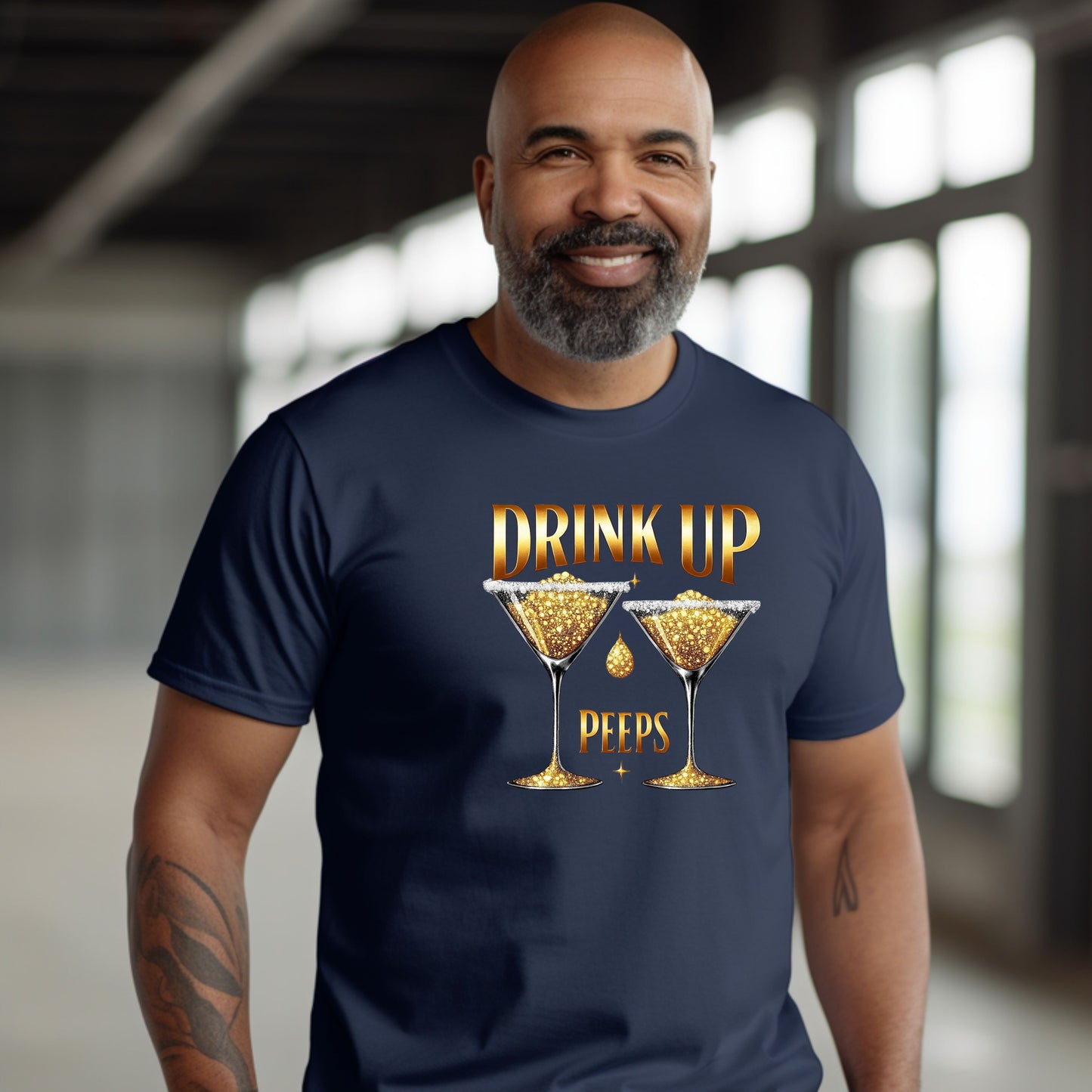 Drink Up Peeps Tee — Gold Glitter Cocktail Party T-Shirt