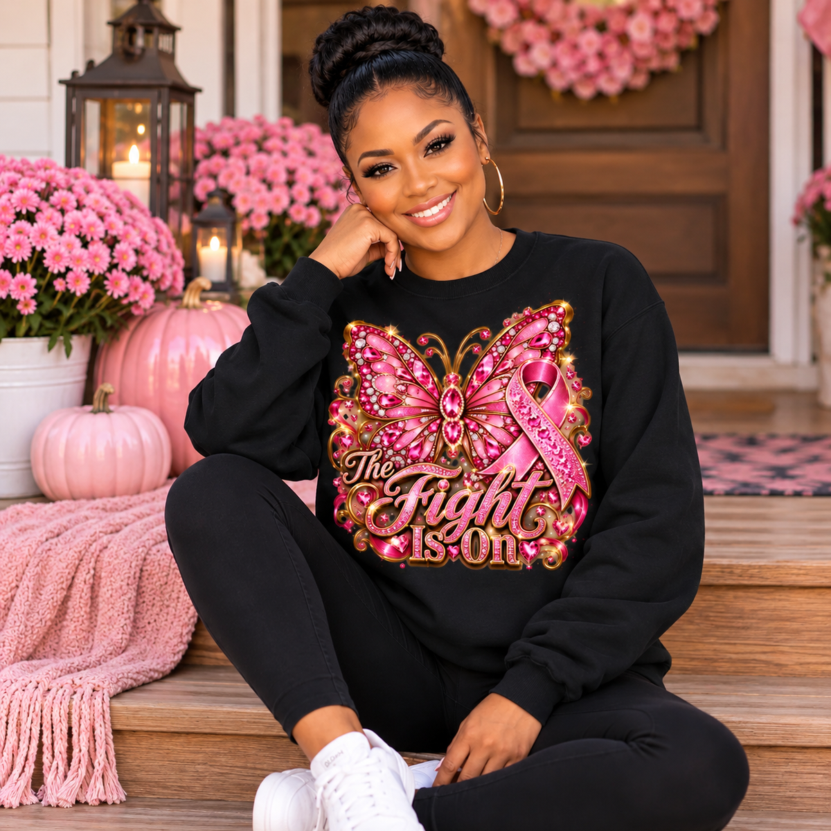 Sweatshirt - The Fight Is On Breast Cancer Butterfly