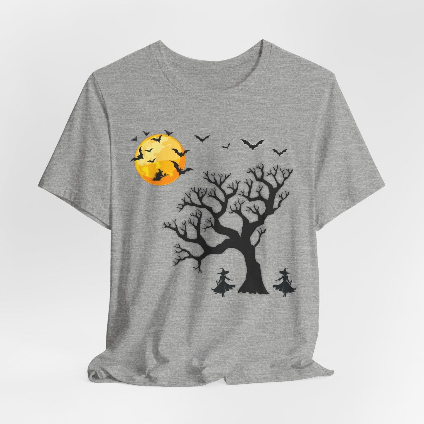 Halloween Spirit Unisex Tee - Cute Fall Graphic Tee, Autumn Clothing, Witch Shirt, Halloween Costume Top, Tree and Moon Shirt