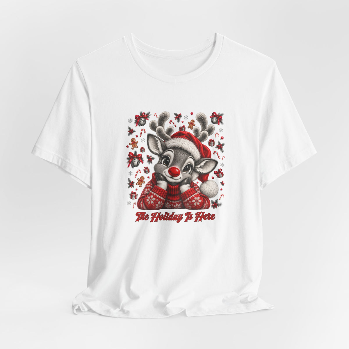 Merry Christmas Reindeer Tee – Minimalist Red Holiday Tee