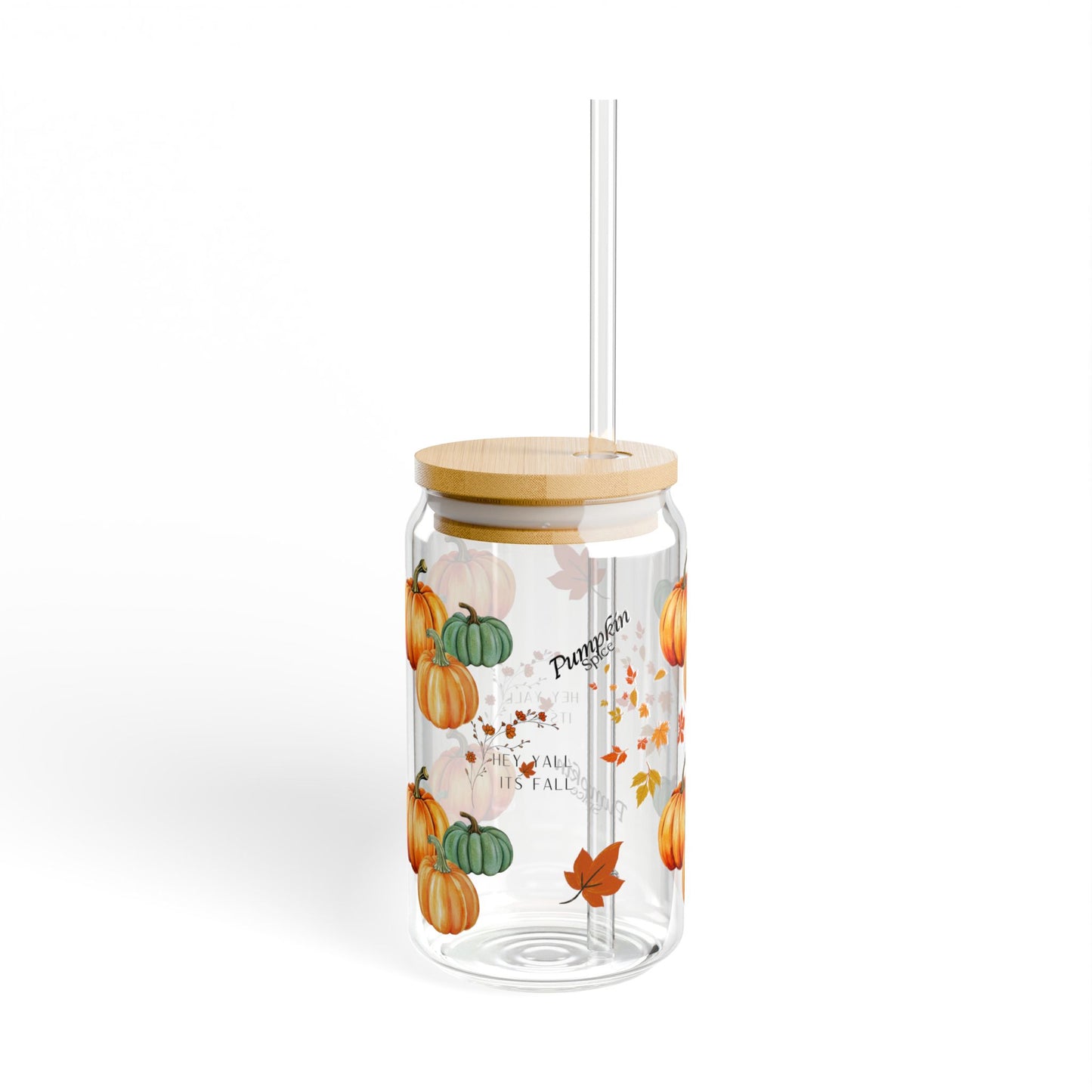 Pumpkin Spice Galore Sipper Glass, 16oz, Great For Fall Decorations, Autumn Look, With Bamboo Lid And Reusable Straw