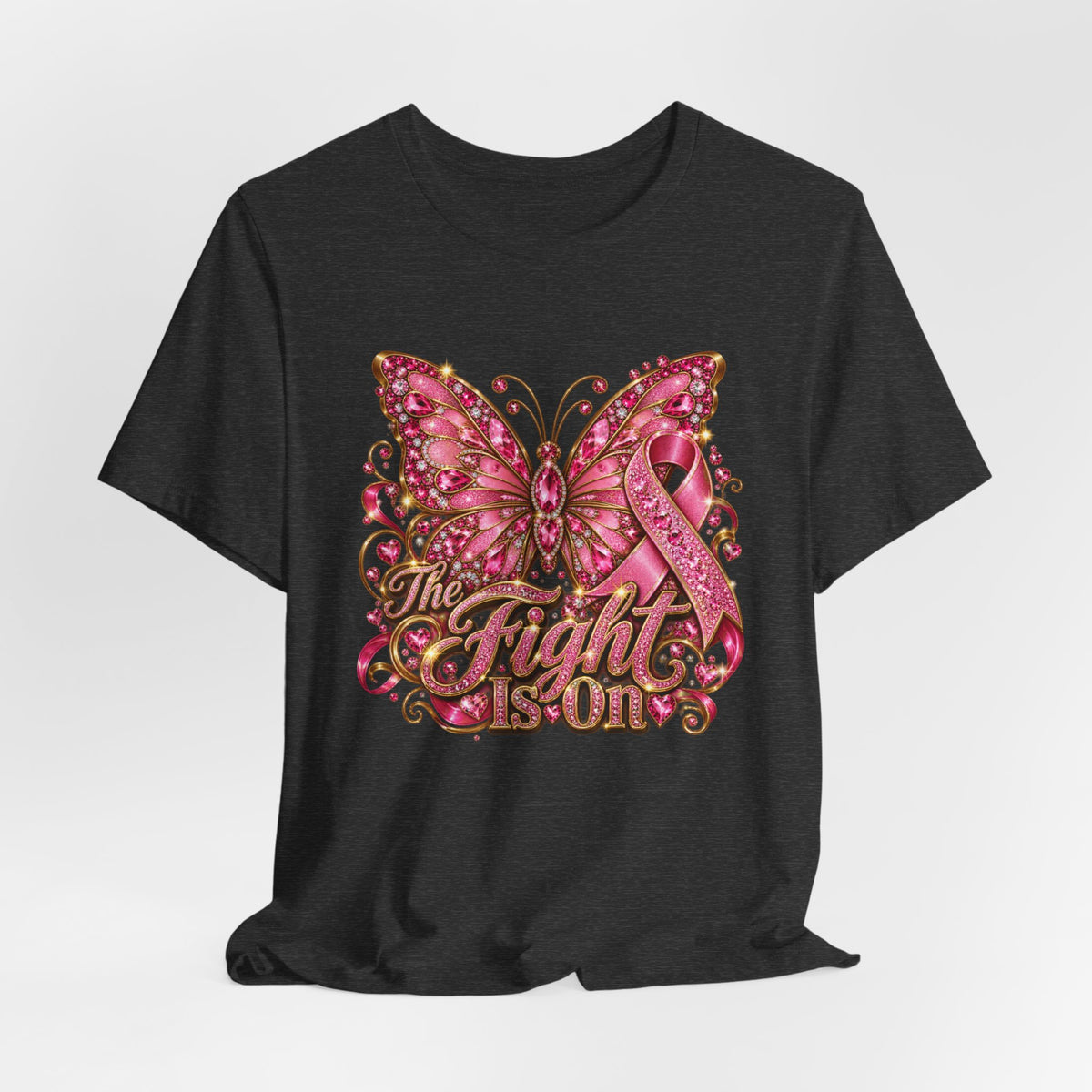 Tee - Breast Cancer Awareness - 'The Fight Is On' Pink Ribbon Butterfly Shirt