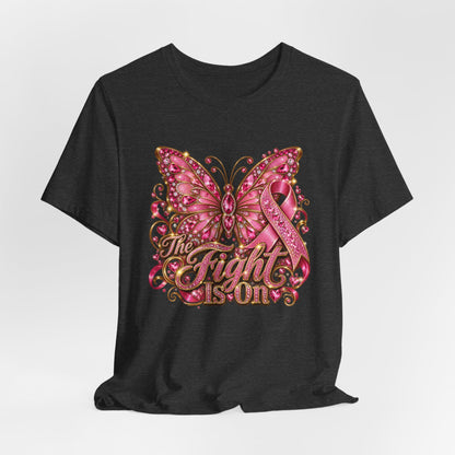 Tee - Breast Cancer Awareness - 'The Fight Is On' Pink Ribbon Butterfly Shirt