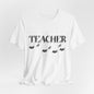 Teacher Halloween Shirt | Spooky Teacher Tee | Witch & Bat Teacher Graphic | Black and Gray Halloween Teacher T-Shirt