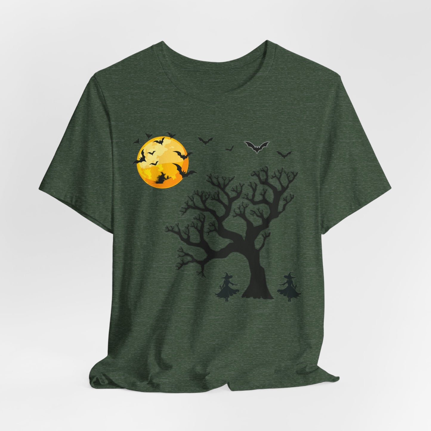Halloween Spirit Unisex Tee - Cute Fall Graphic Tee, Autumn Clothing, Witch Shirt, Halloween Costume Top, Tree and Moon Shirt