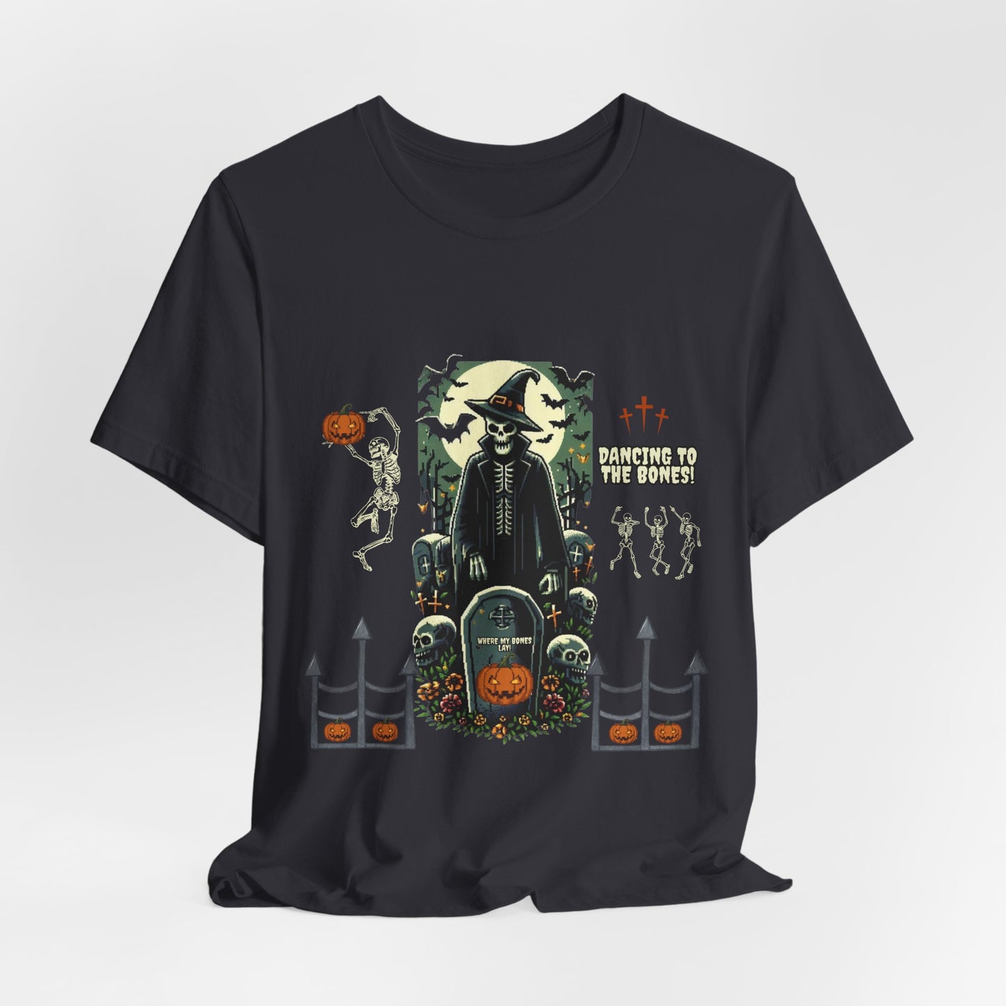 Dancing Skeleton Halloween Shirt, Vintage Spooky Graphic Tee, Graveyard Halloween T-Shirt, Retro Skeleton Party Tee