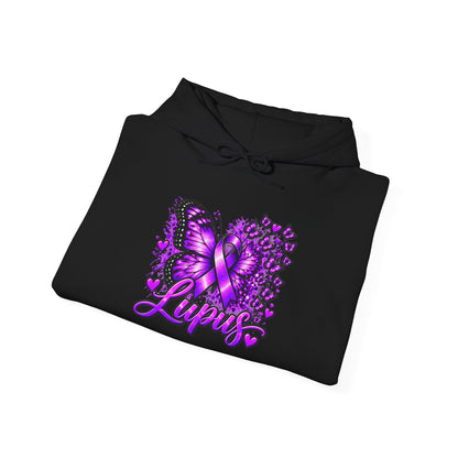 Purple Lupus Awareness Hoodie — Butterfly Ribbon Support Sweatshirt