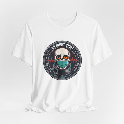ER Night Shift Halloween T-Shirt – Saving Lives After Dark Skeleton Medical Crewneck – Emergency Room Healthcare Shirt