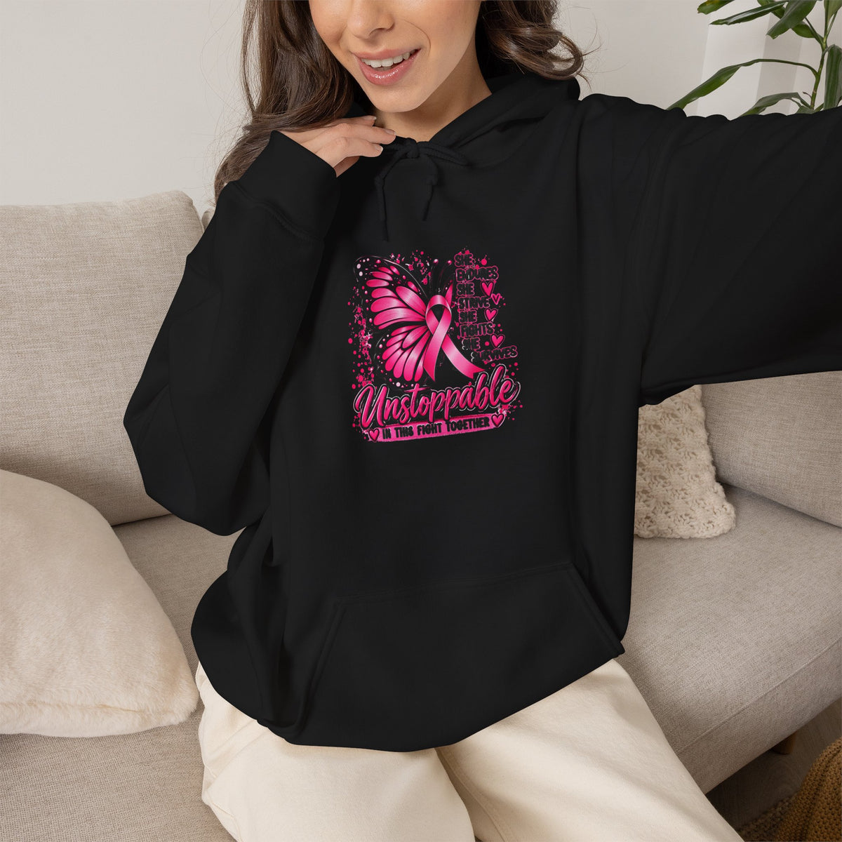 Pink Butterfly 'Be Remarkable' Hoodie - Women's Inspirational Graphic Sweatshirt