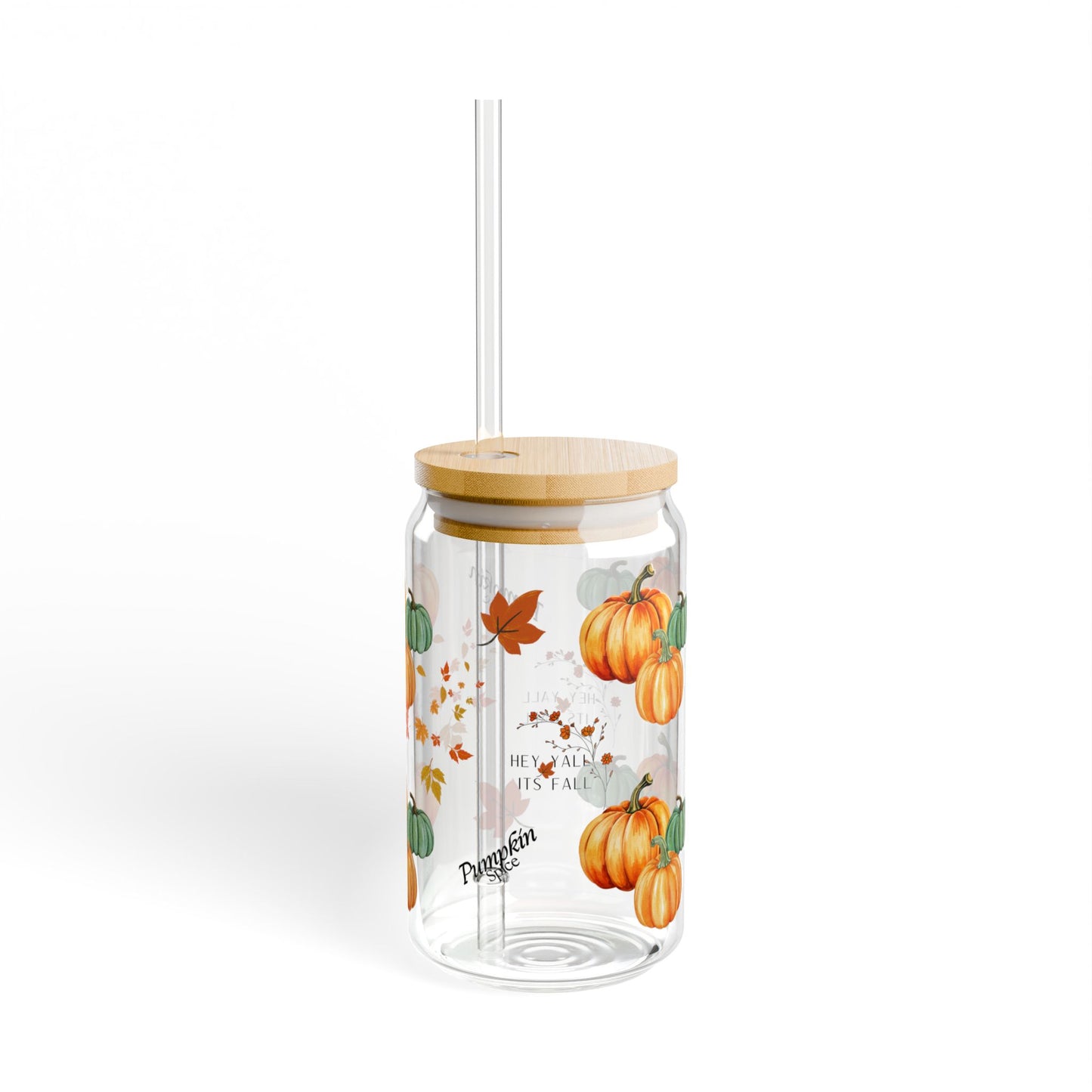 Pumpkin Spice Galore Sipper Glass, 16oz, Great For Fall Decorations, Autumn Look, With Bamboo Lid And Reusable Straw