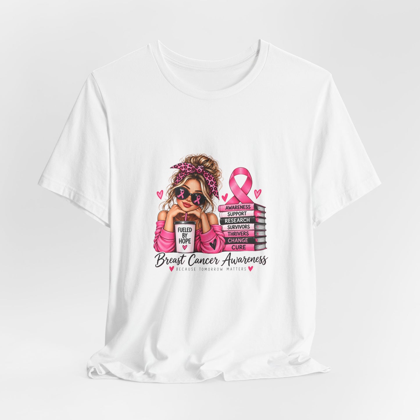 Fueled by Hope Breast Cancer Awareness Shirt | Pink Ribbon Tee - Blond Woman