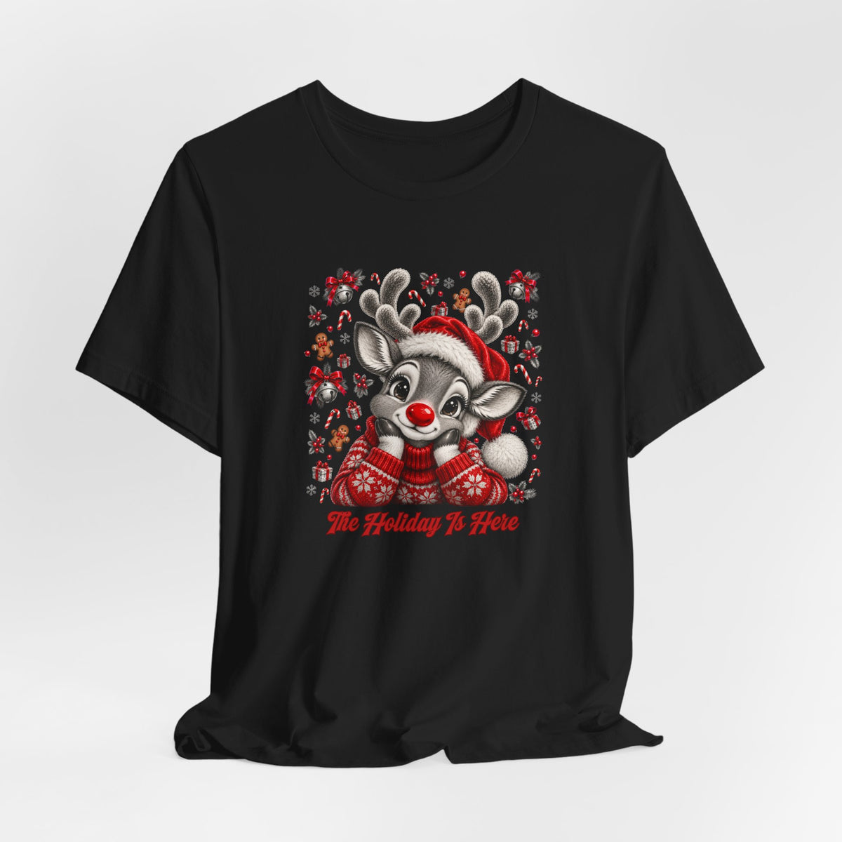 Merry Christmas Reindeer Tee – Minimalist Red Holiday Tee