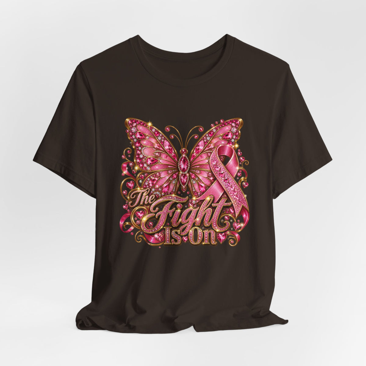 Tee - Breast Cancer Awareness - 'The Fight Is On' Pink Ribbon Butterfly Shirt