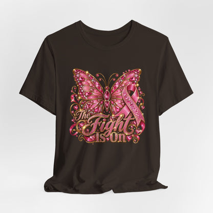 Tee - Breast Cancer Awareness - 'The Fight Is On' Pink Ribbon Butterfly Shirt