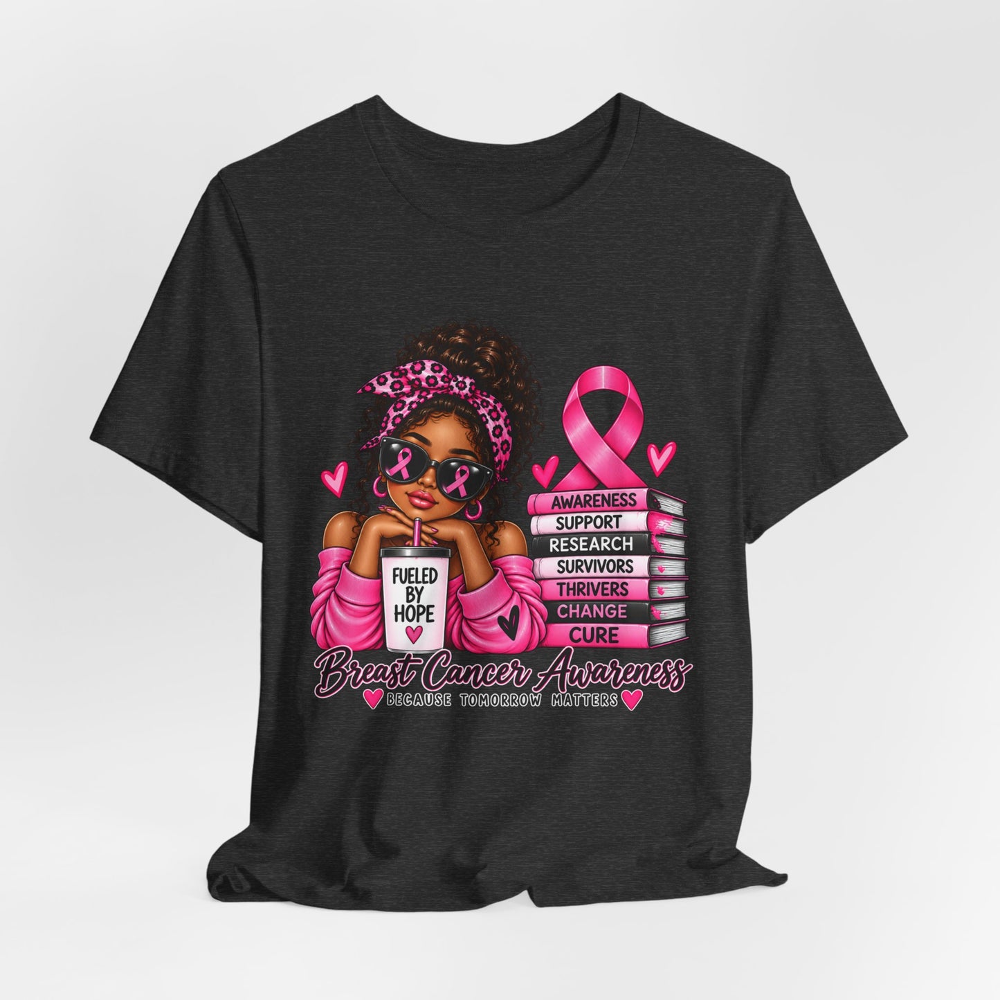 Fueled by Hope Breast Cancer Awareness Shirt | Pink Ribbon Tee - Brown Woman
