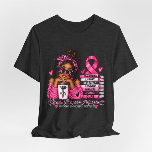 Fueled by Hope Breast Cancer Awareness Shirt | Pink Ribbon Tee - Brown Woman
