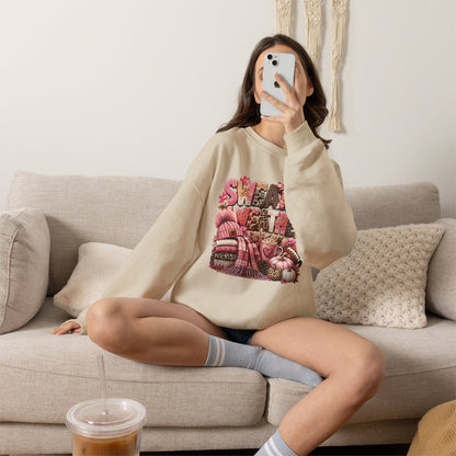 Pink Sweater Weather Shirt – Crochet Knit Fall Graphic Tee, Leopard Print Pumpkin & Coffee Design