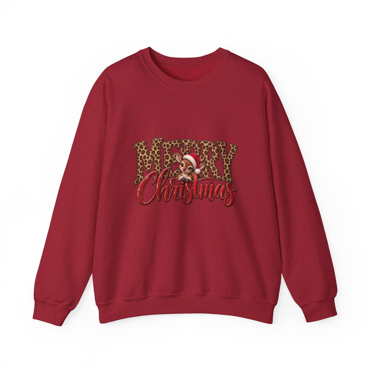 Merry Christmas Leopard Print Sweatshirt | Red Script Holiday Sweater | Trendy Christmas Crewneck | Animal Print Christmas Sweatshirt