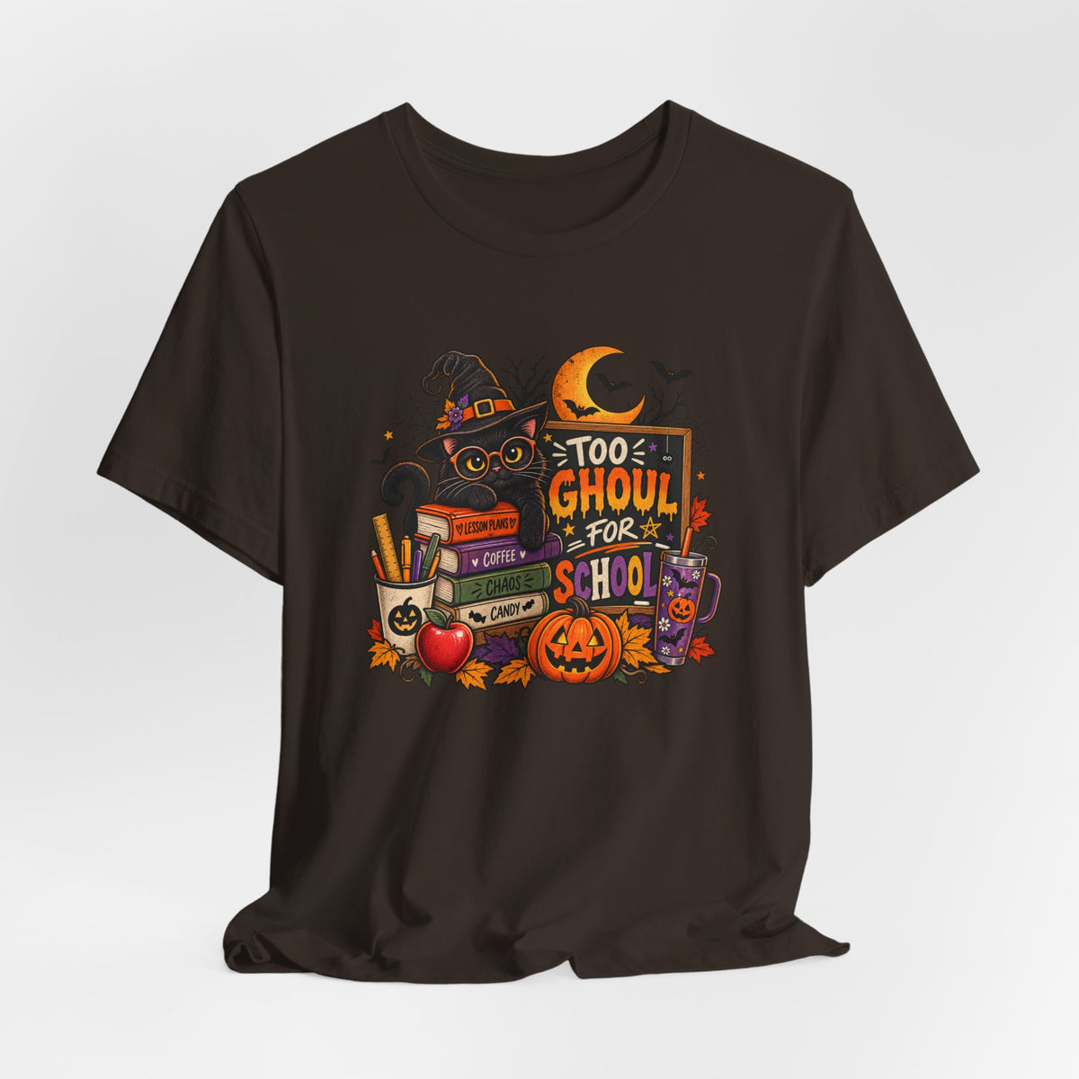 Too Ghoul for School Teacher Halloween Shirt, Black Cat Spooky Teacher Tee, Cute Halloween Classroom Graphic T-Shirt