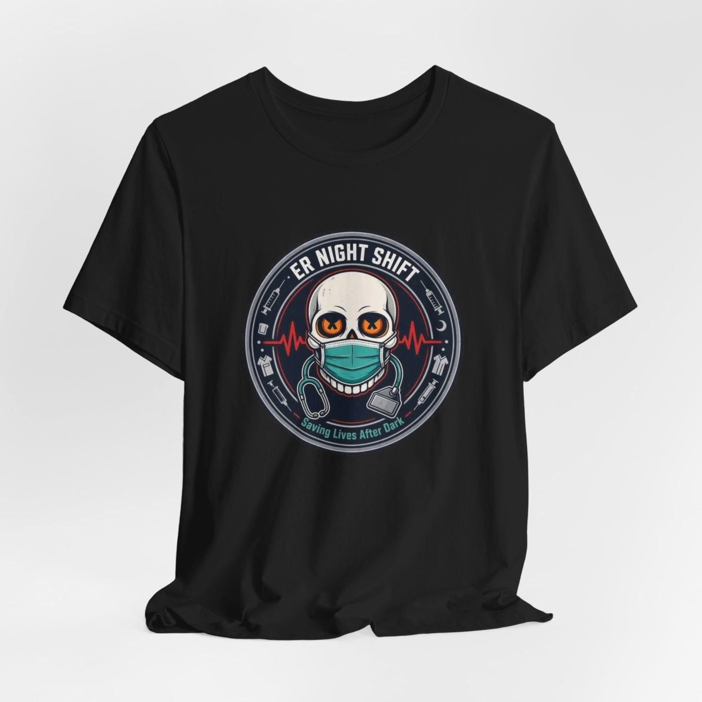 ER Night Shift Halloween T-Shirt – Saving Lives After Dark Skeleton Medical Crewneck – Emergency Room Healthcare Shirt