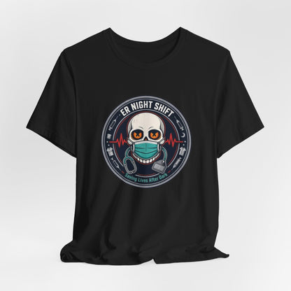 ER Night Shift Halloween T-Shirt – Saving Lives After Dark Skeleton Medical Crewneck – Emergency Room Healthcare Shirt