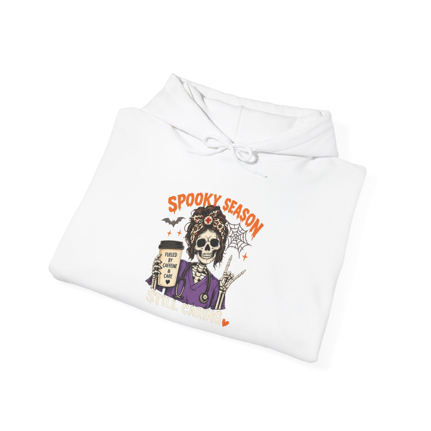 Halloween Nurse Sweatshirt – Spooky Season Still Caring Skeleton Nurse Crewneck – Caffeine & Care Healthcare Halloween Sweater