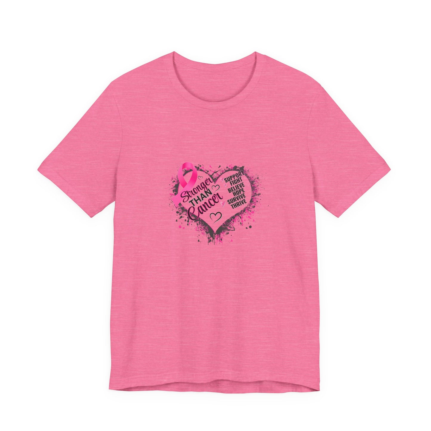 Stronger Than Cancer Breast Cancer Awareness Shirt | Pink Ribbon Heart Tee