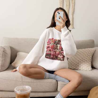 Pink Sweater Weather Shirt – Crochet Knit Fall Graphic Tee, Leopard Print Pumpkin & Coffee Design