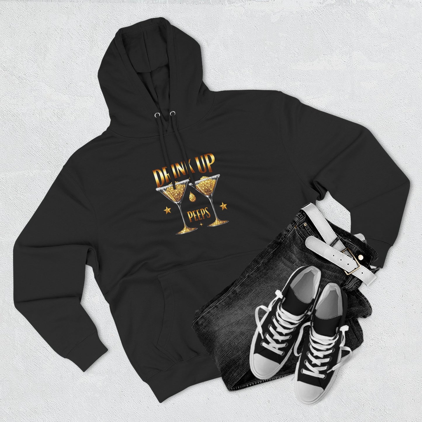 Drink Up Peeps Hoodie — New Years Gold Champagne Sweatshirt