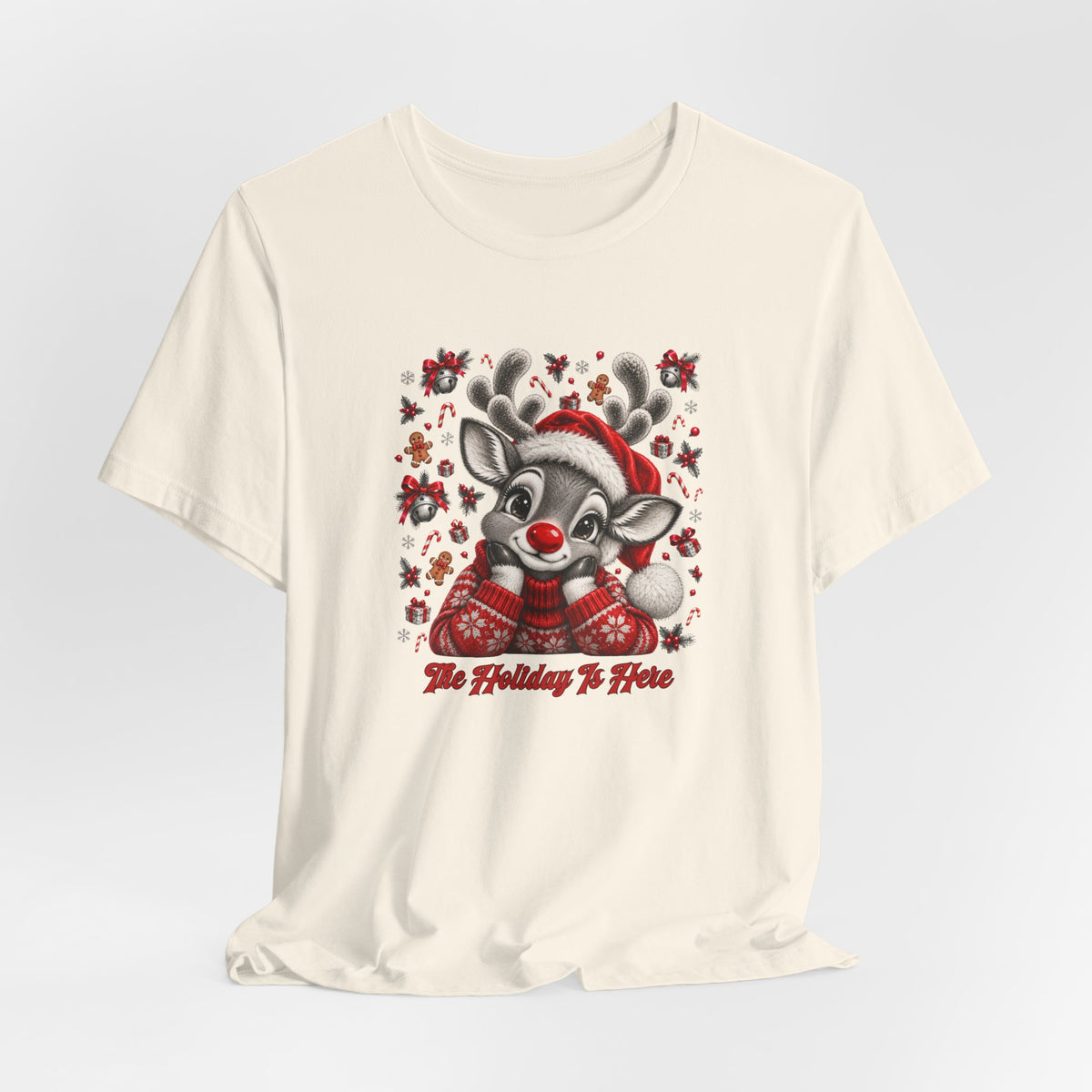 Merry Christmas Reindeer Tee – Minimalist Red Holiday Tee