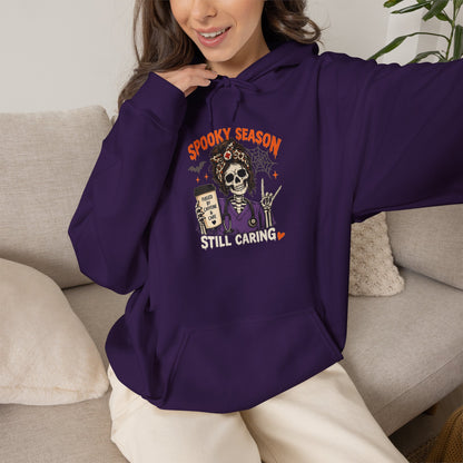 Halloween Nurse Sweatshirt – Spooky Season Still Caring Skeleton Nurse Crewneck – Caffeine & Care Healthcare Halloween Sweater