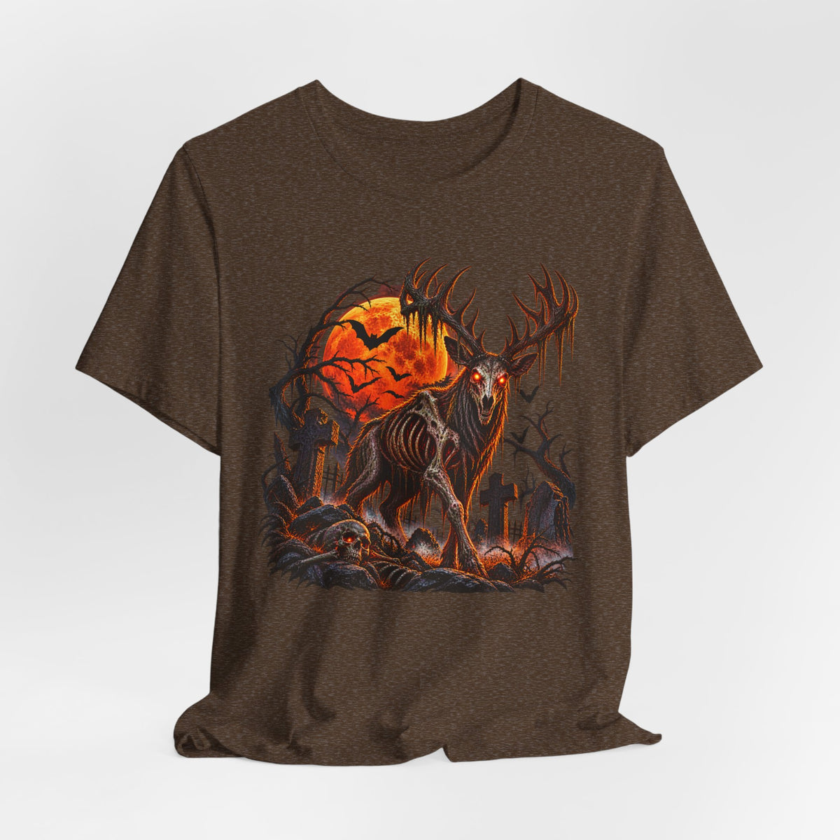 Haunted Buck Halloween T-Shirt – Undead Deer Graveyard Horror Tee