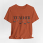 Teacher Halloween Shirt | Spooky Teacher Tee | Witch & Bat Teacher Graphic | Black and Gray Halloween Teacher T-Shirt