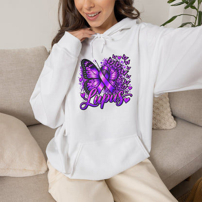 Purple Lupus Awareness Hoodie — Butterfly Ribbon Support Sweatshirt