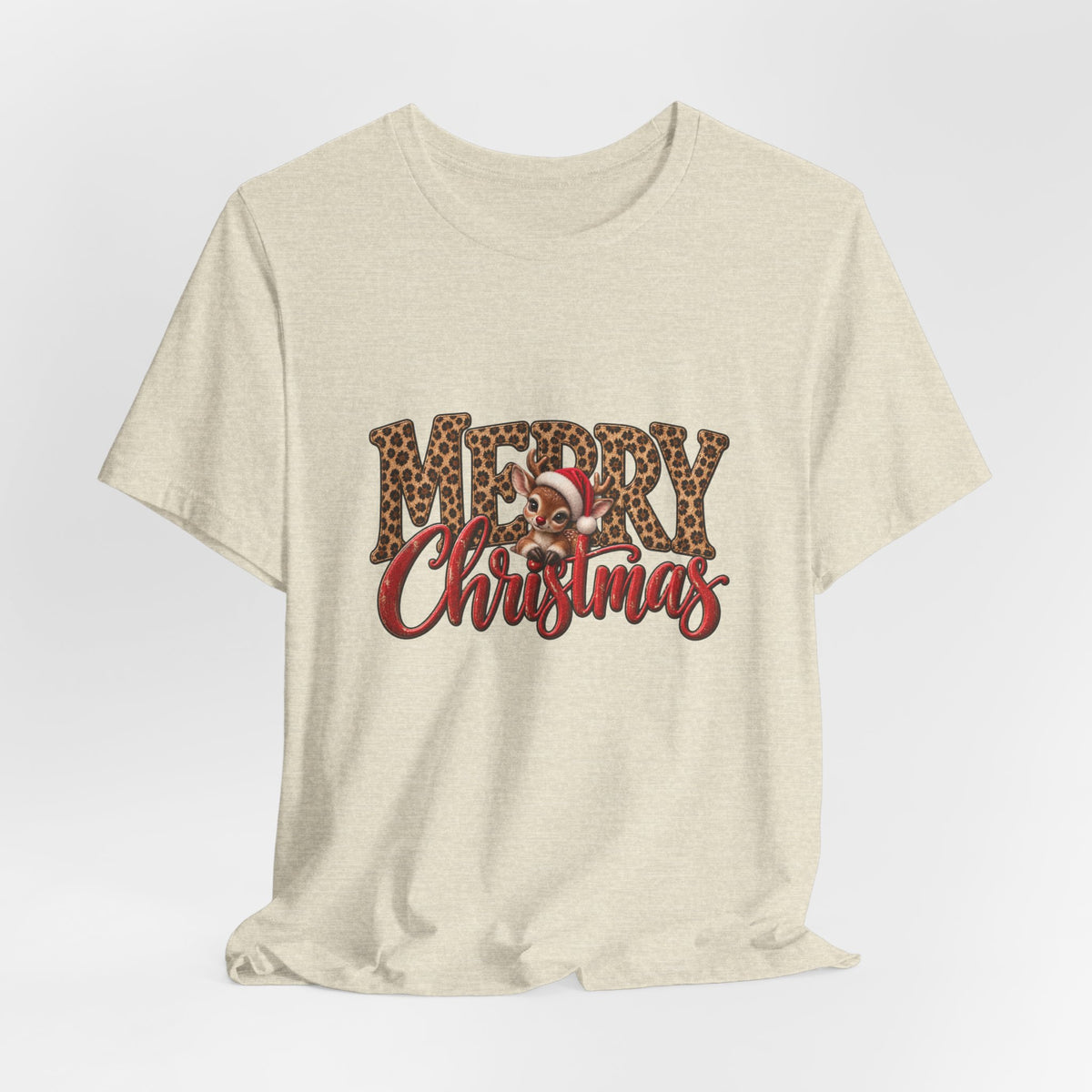 Merry Christmas Leopard Print Tee | Red Script Holiday Tee| Trendy Christmas Crewneck | Animal Print Christmas Tee