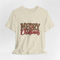 Merry Christmas Leopard Print Tee | Red Script Holiday Tee| Trendy Christmas Crewneck | Animal Print Christmas Tee