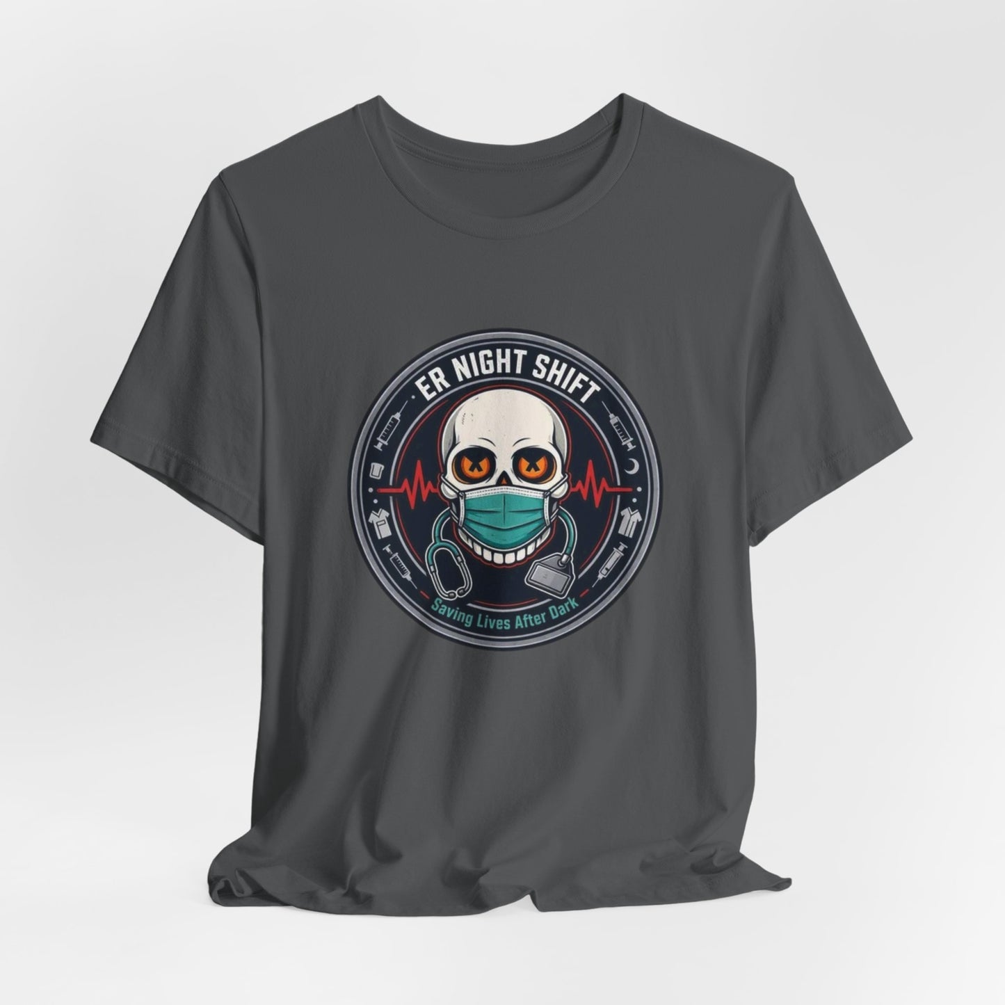 ER Night Shift Halloween T-Shirt – Saving Lives After Dark Skeleton Medical Crewneck – Emergency Room Healthcare Shirt